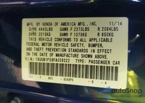 2015 Acura Tlx Tech z USA, uszkodzony, nr VIN 19UUB1F58FA009022